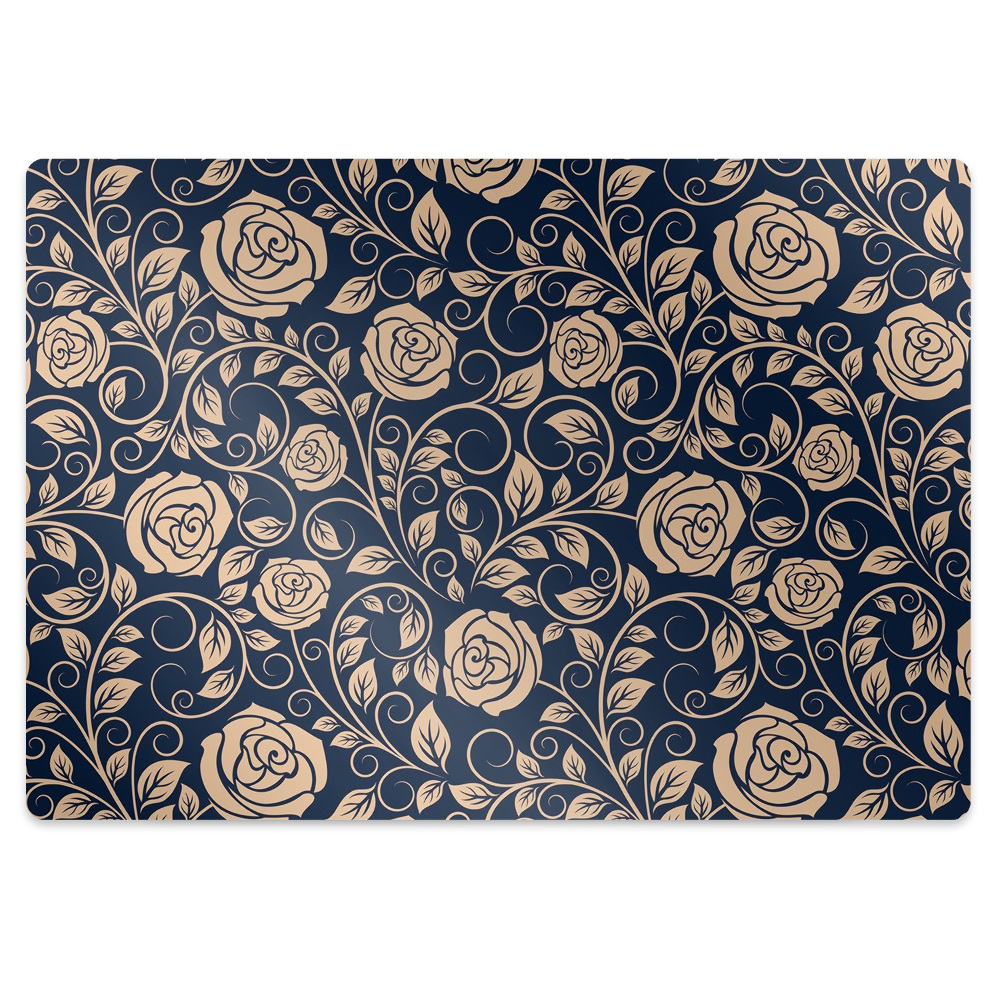 Tapis de protection de sol Fleurs roses rétro dorées