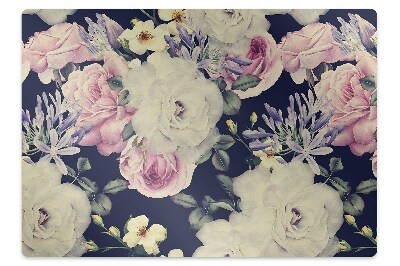 Tapis bureau Fleurs rétro blanches
