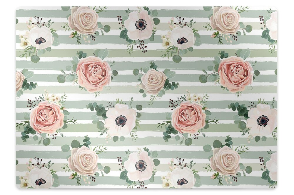 Tapis bureau Fleurs de roses rayées