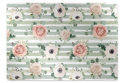 Tapis bureau Fleurs de roses rayées