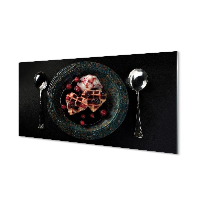 Tableau photo sur verre Coeur gaufres cuillère à crème glacée