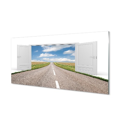 Tableau sur verre Champ route porte 3d