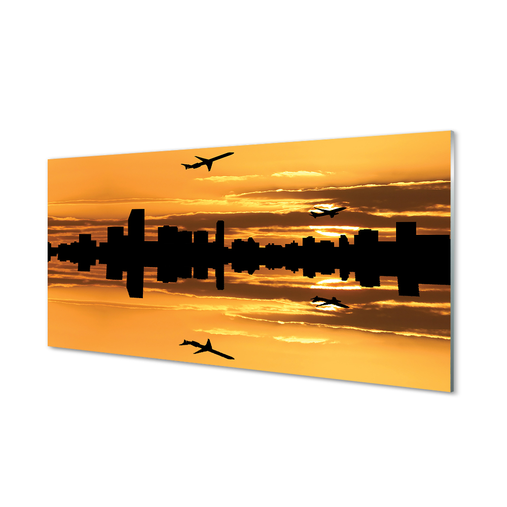 Tableau verre imprimé Soleil ville d'avion