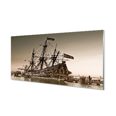 Tableau imprimé sur verre Le vieux navire ciel mer