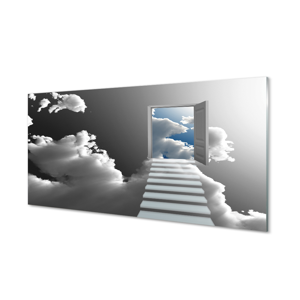 Tableau imprimé sur verre Nuages escaliers porte