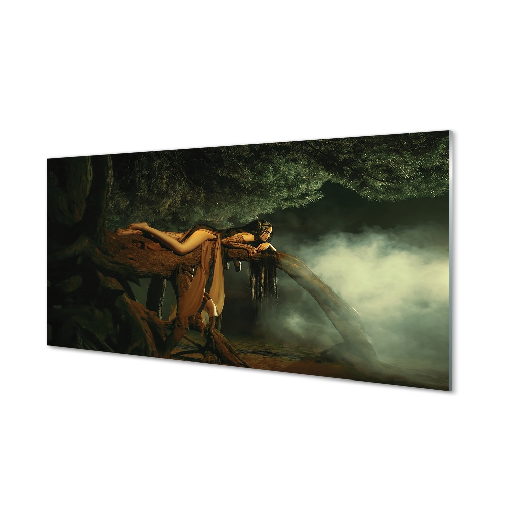 Tableau imprimé sur verre Femme nuages arbre