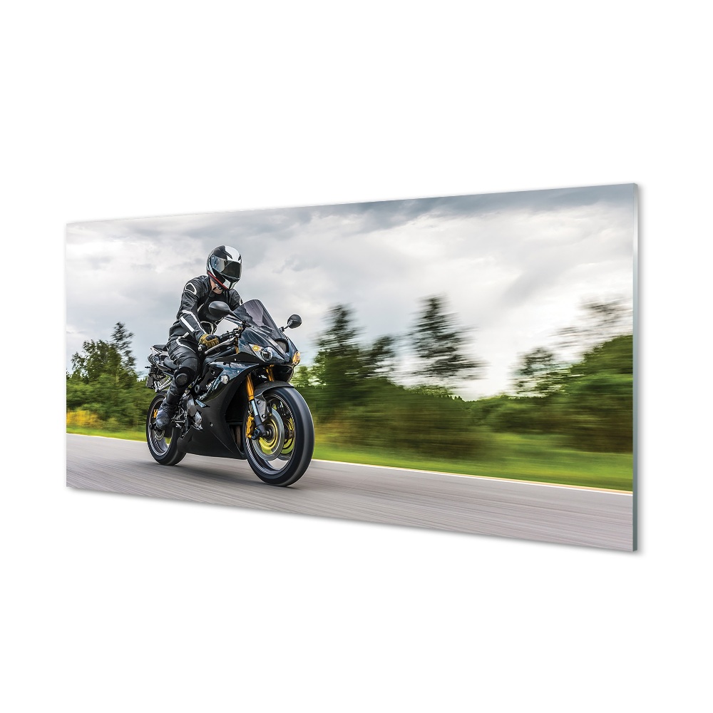 Tableau photo sur verre Ciel nuages route moto
