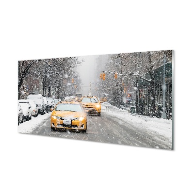 Tableau imprimé sur verre Voiture de ville de la neige d'hiver