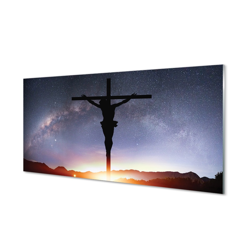 Tableau verre imprimé Jésus crucifié ciel