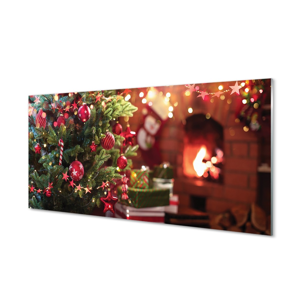 Tableau photo sur verre Babioles cadeaux d'arbre de noël