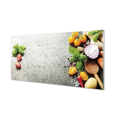 Tableau verre imprimé Sel poivre oignon rouge bors lilahagyma