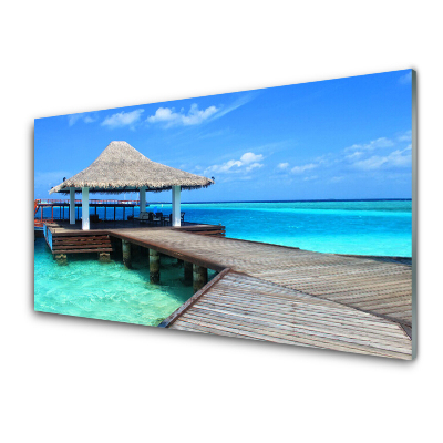 Tableau photo sur verre Maison pont de mer