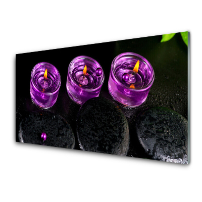 Tableau photo sur verre Bougies Spa violettes