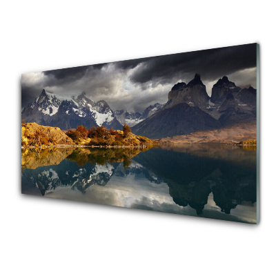 Tableau photo sur verre Reflet de montagnes dans un lac