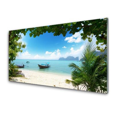 Tableau imprimé sur verre Vue sur la mer et les bateaux