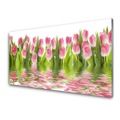 Tableau photo sur verre Reflet de tulipes roses