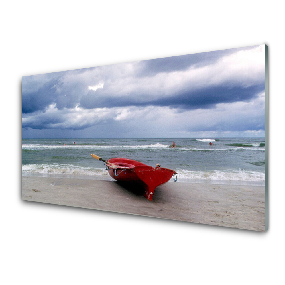 Tableau sur verre Bateau rouge Plage Mer