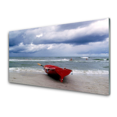 Tableau sur verre Bateau rouge Plage Mer