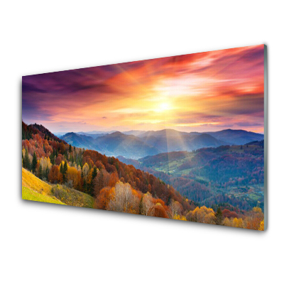 Tableau en verre Rayons de soleil dans les montagnes