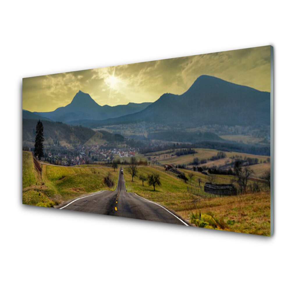 Tableau sur verre Route entre des collines