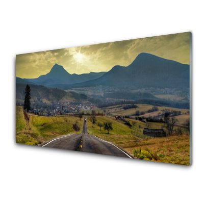 Tableau sur verre Route entre des collines