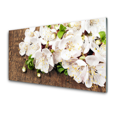 Tableau imprimé sur verre Fleurs de cerisier sur une planche
