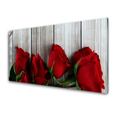 Tableau en verre Roses rouges sur les planches