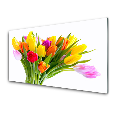 Tableau sur verre Bouquet de tulipes colorées