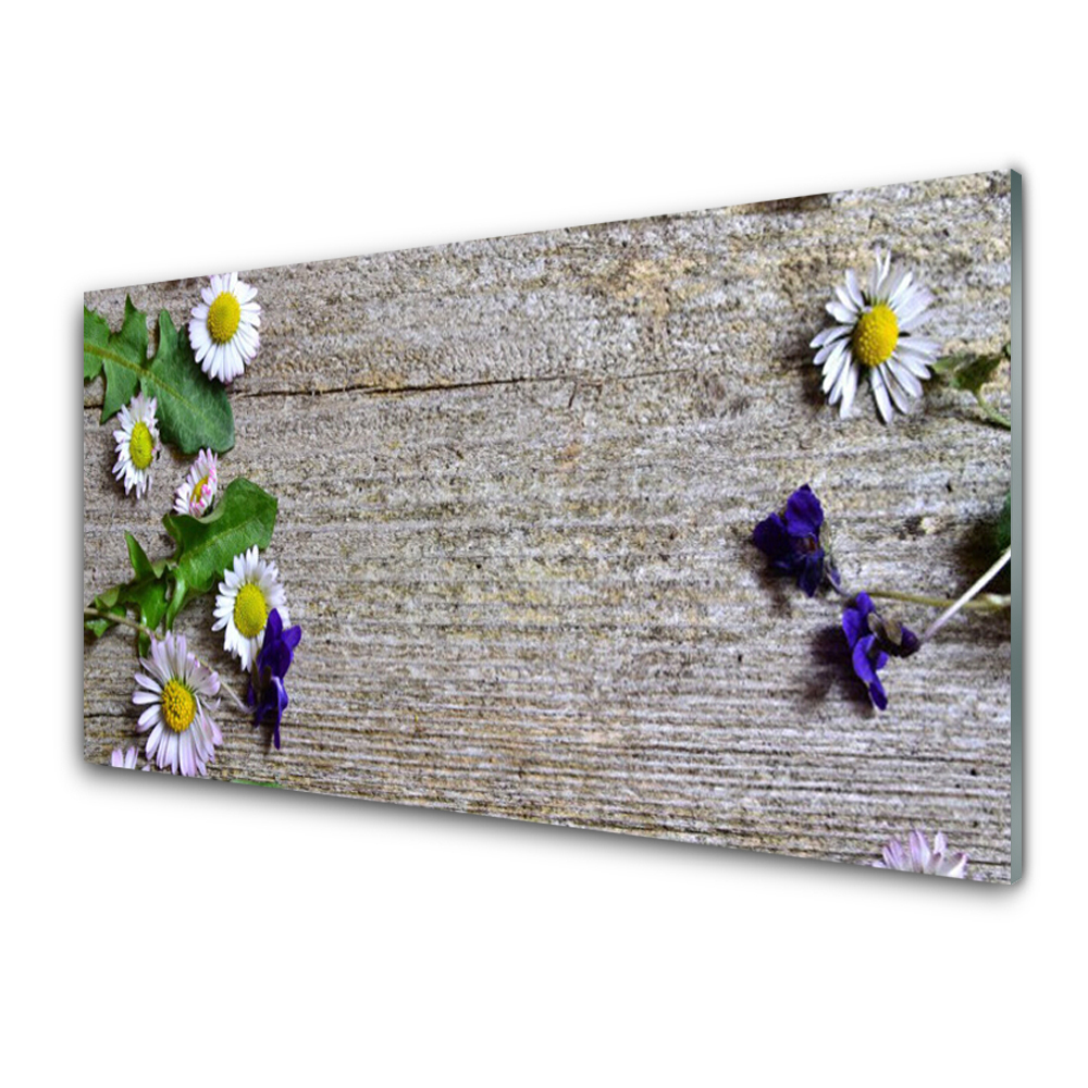 Tableau imprimé sur verre Fleurs des champs sur une planche