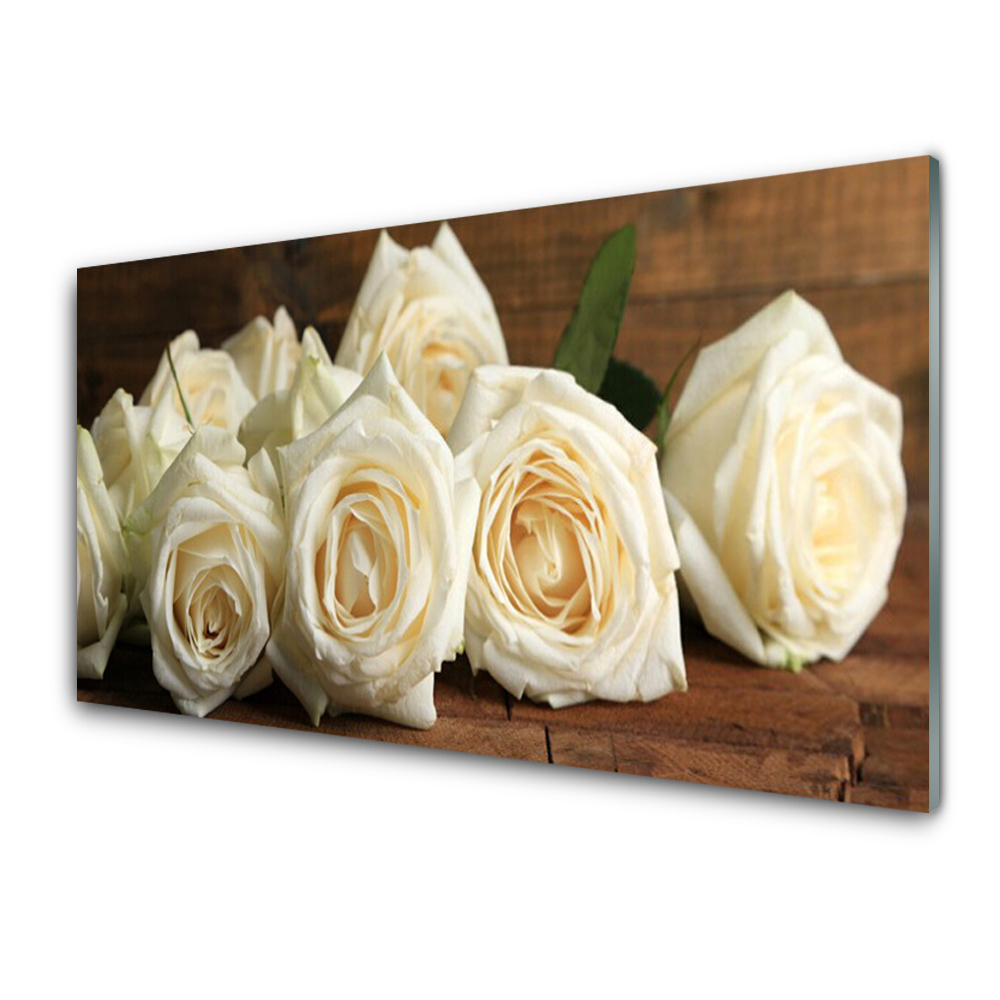 Tableau photo sur verre Roses crème sur planche