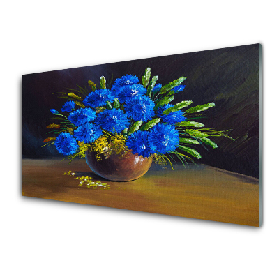 Tableau photo sur verre Fleurs bleues dans un vase