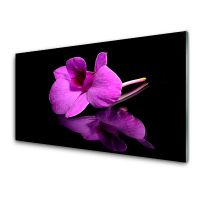 Tableau sur verre Fleur rose sur fond noir