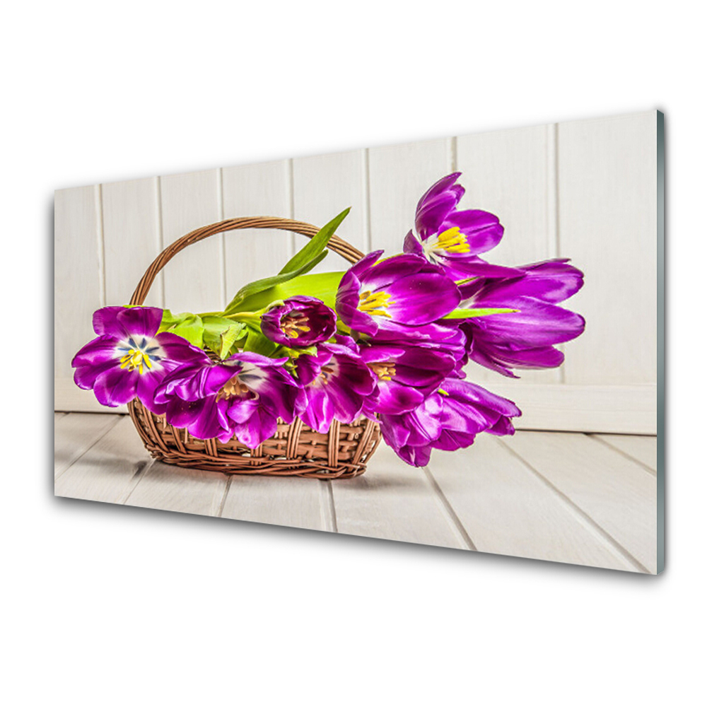 Tableau imprimé sur verre Fleurs violettes dans un panier
