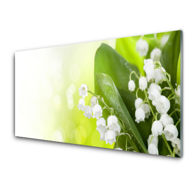 Tableau en verre Fleurs de muguet sur fond vert