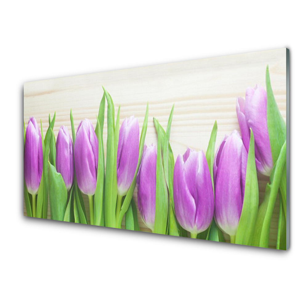 Tableau imprimé sur verre Tulipes violettes Fleurs Natura