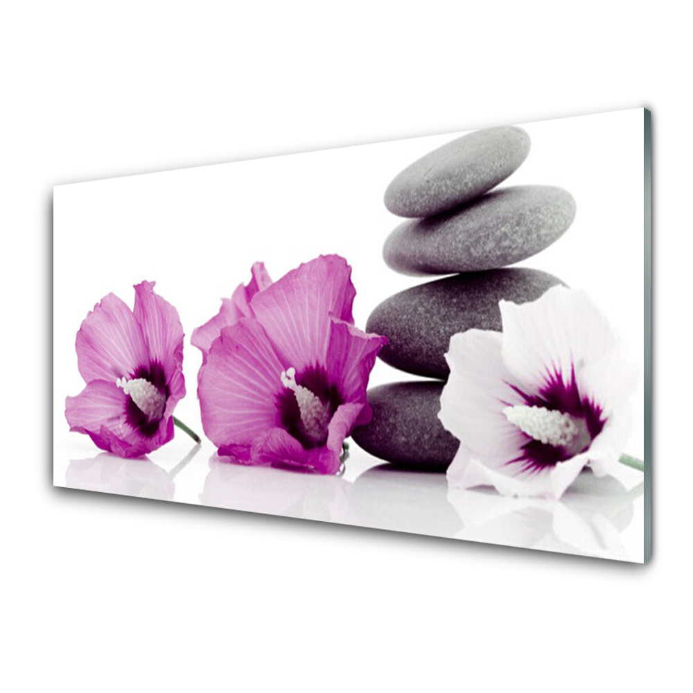Tableau photo sur verre Tour de pierres de fleurs