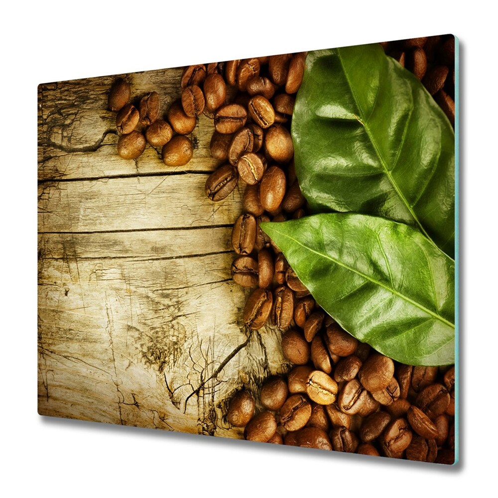 Protège plaque de cuisson Café et feuilles sur une planche