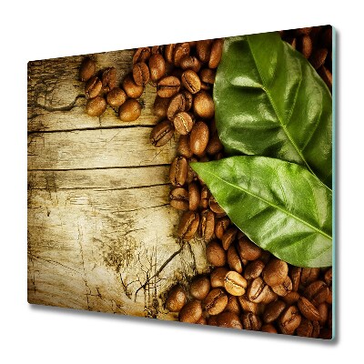 Protège plaque de cuisson Café et feuilles sur une planche