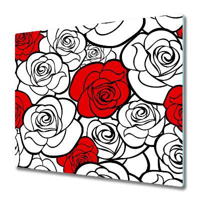 Protection plaque induction Roses rouges et blanches de dessin animé