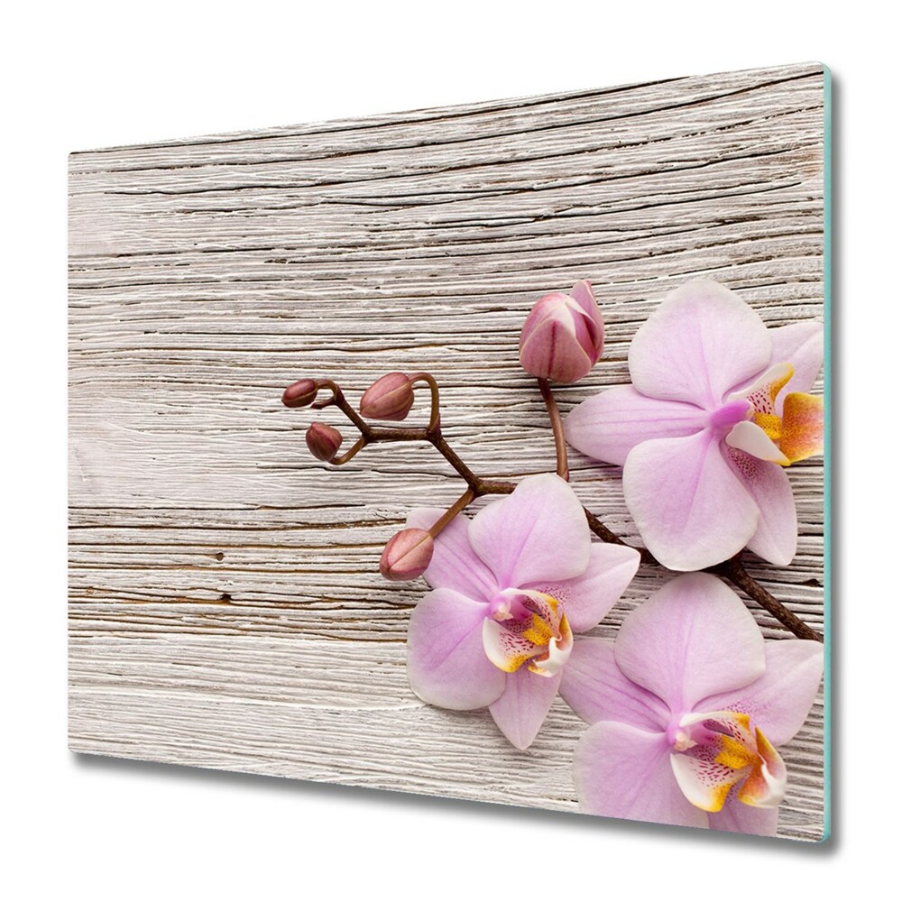 Planche à découper en verre Fleurs d'orchidées sur bois