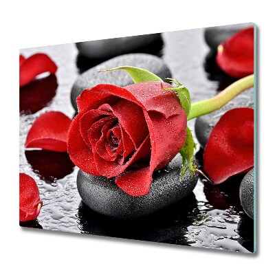 Cache plaque de cuisson Rose rouge sur pierres