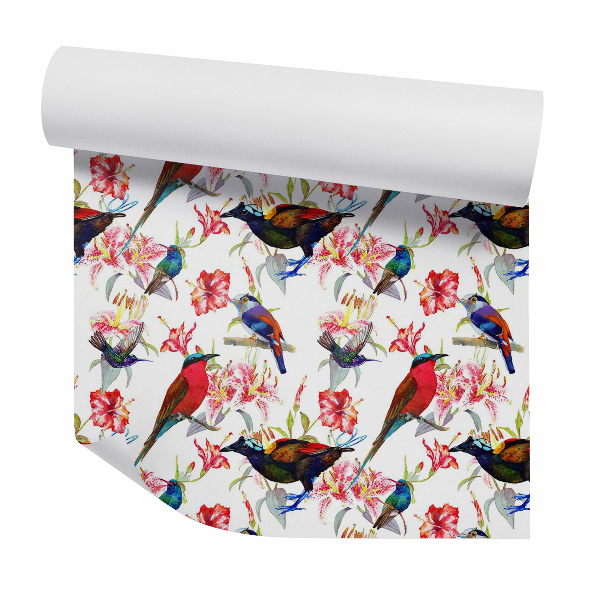 Papier peint Oiseaux exotiques en fleurs