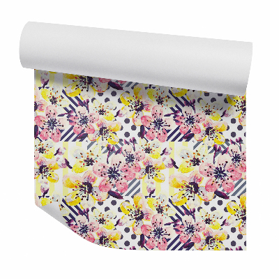 Papier peint Fleurs pastel sur un motif décoratif