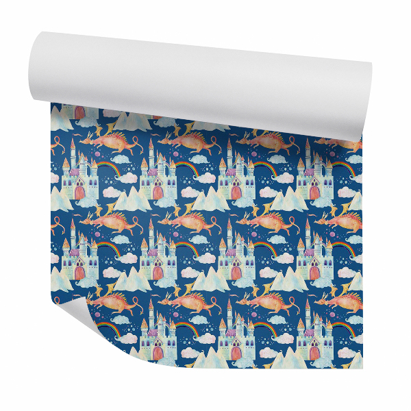 Papier peint Château de conte de fées et dragon