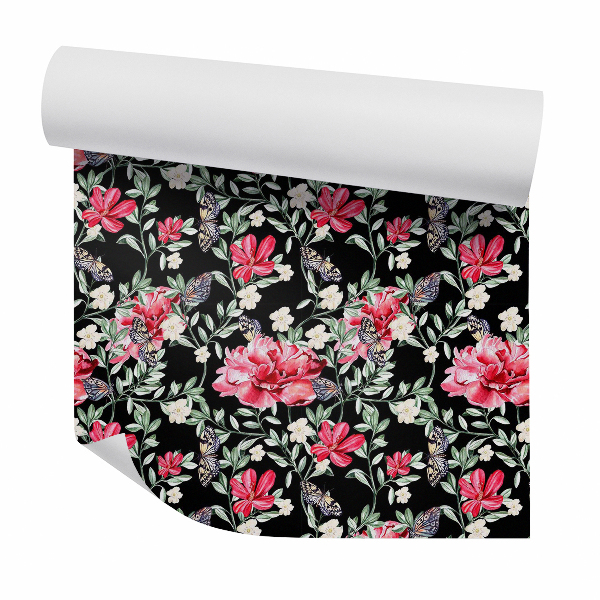 Papier peint Fleurs exotiques et beaux papillons