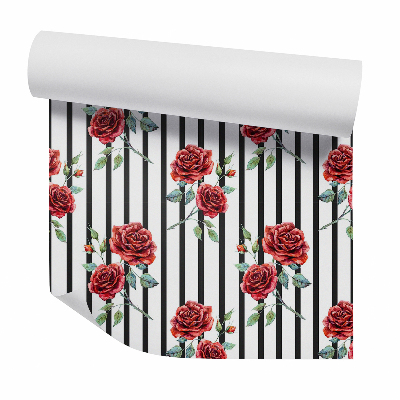 Papier peint Roses sur bandes noires verticales