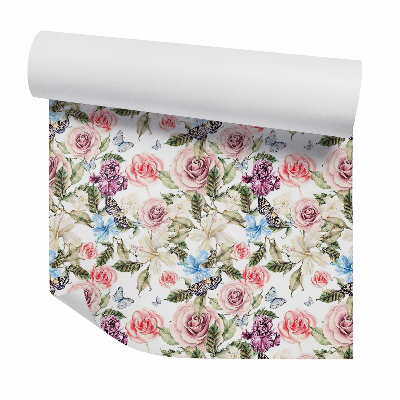 Papier peint Fleurs décoratives de jardin parmi les papillons