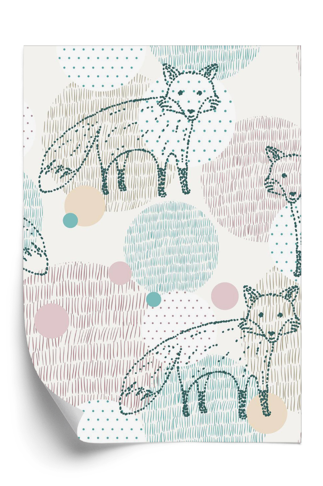 Papier peint Renards colorés dessinés