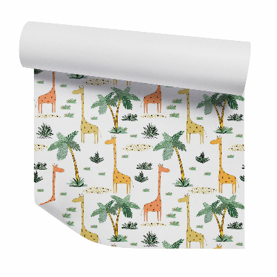 Papier peint Animaux girafe feuilles arbre