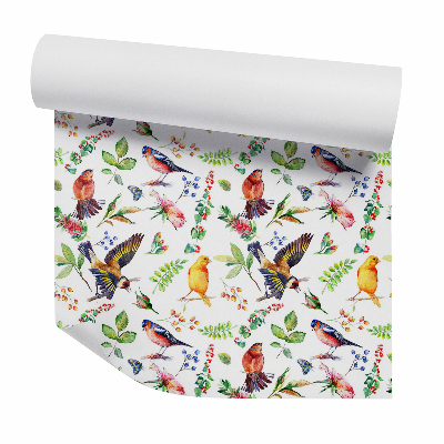 Papier peint Oiseaux et feuilles colorés